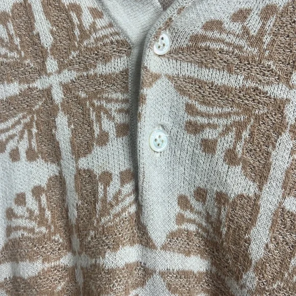Billy Reid Knit Polo Shirt XL Tan Cream Patterned Short Sleeve Luxury Men - Picture 4 of 5